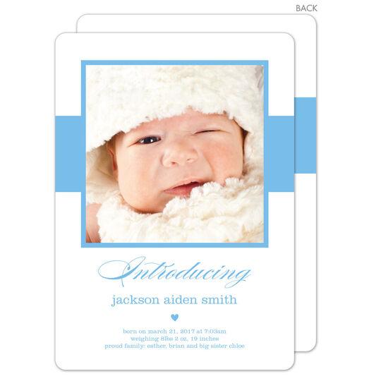Blue Banner Photo Birth Announcements